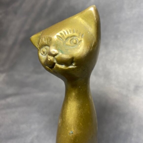 Solid Brass Mid Century Modern Cat figurine 7 inch - Picture 3 of 11